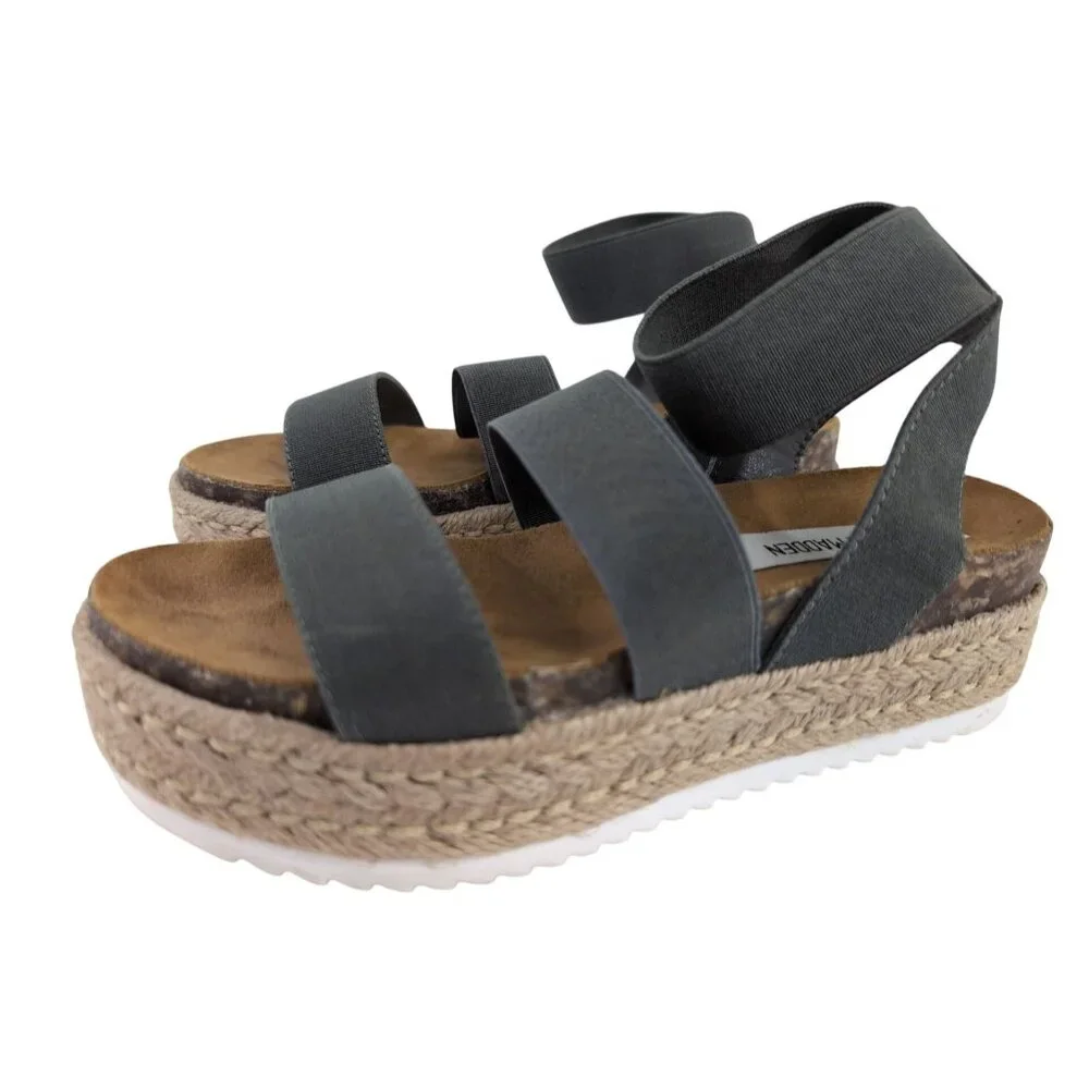 Steve Madden Sandal Womens‎ 6 Gray Platform Espadrille Strappy Open Toe Kimmie